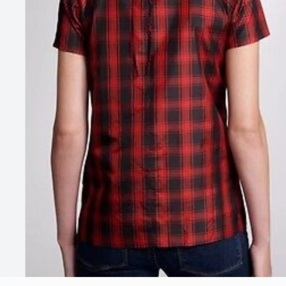 J. Crew Red and Black Silk Plaid Blouse